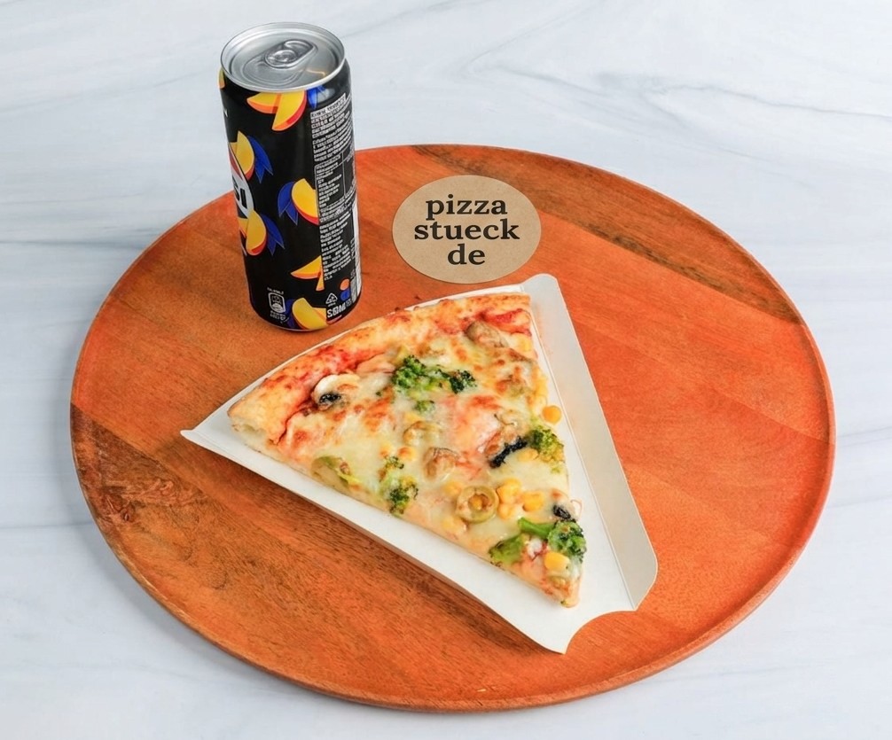 1 Pizza Stück + Getränke
